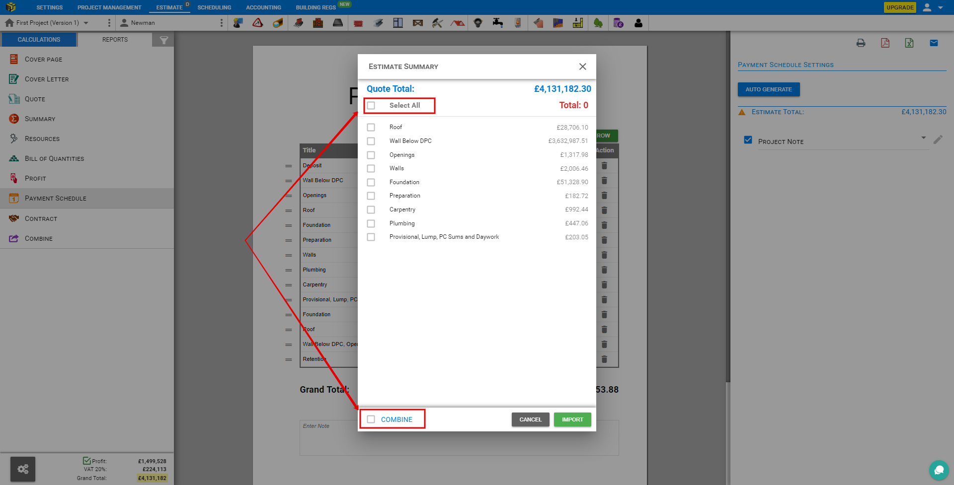 Module Costs To Payment Schedule